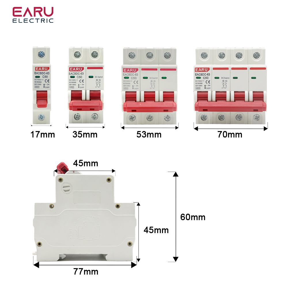 Bộ Ngắt Mạch CB DC 1000V EARU 32A 2P – Aptomat 1 Chiều Cho Solar - 02